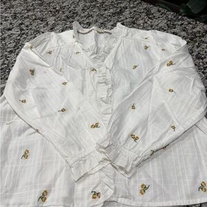 Fat Face White Blouse with Yellow Embroidery